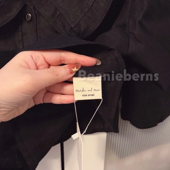 NWT Marlow and Mae 100% Linen Sylvie Blouse in Black Size S - Picture 3 of 11